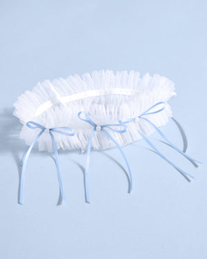 Something Blue Garter - white garter w. bows + pearls