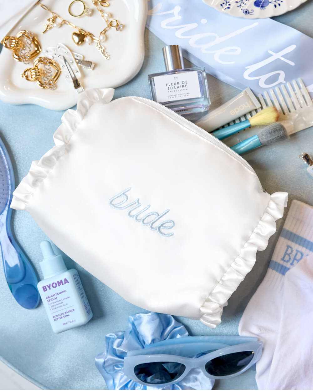 The Bride Beauty Bag - embroidered satin bag