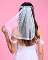 Something Bow Veil - blue lace trim veil