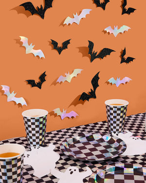 Halloween Wall Decor Bats - 50 silver and black bats