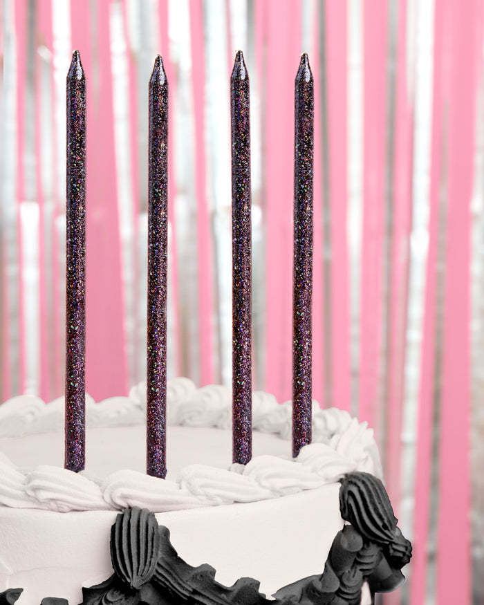 Midnight Sparkle Candles - 10 black glitter candles