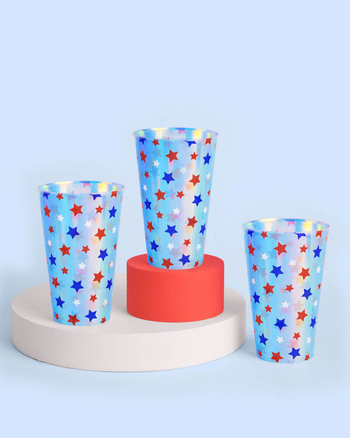 Stars & Stripes Cups - 16 iridescent 16 oz cups