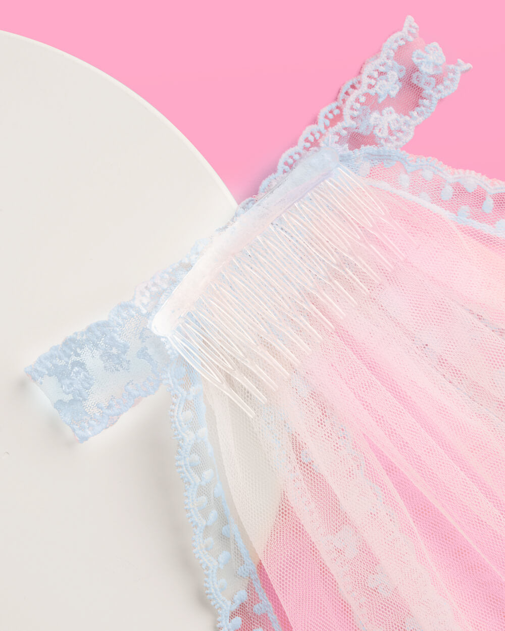 Something Bow Veil - blue lace trim veil