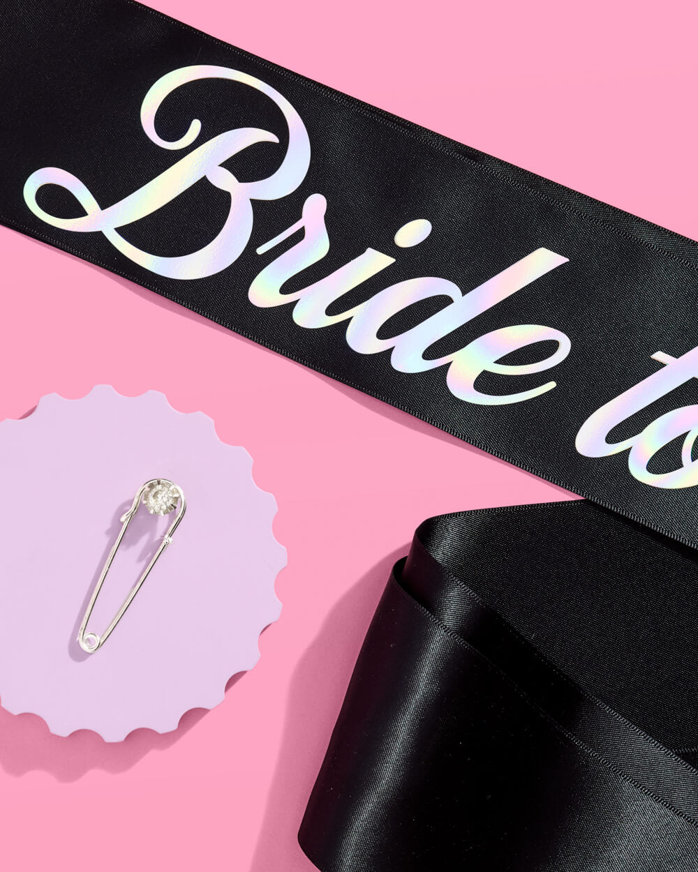 Bride or Die Sash - black silk + iridescent foil