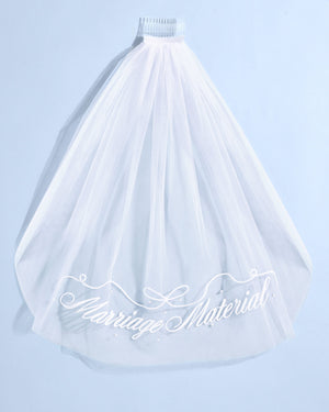 Marriage Material Veil - embroidered veil w/ pearls