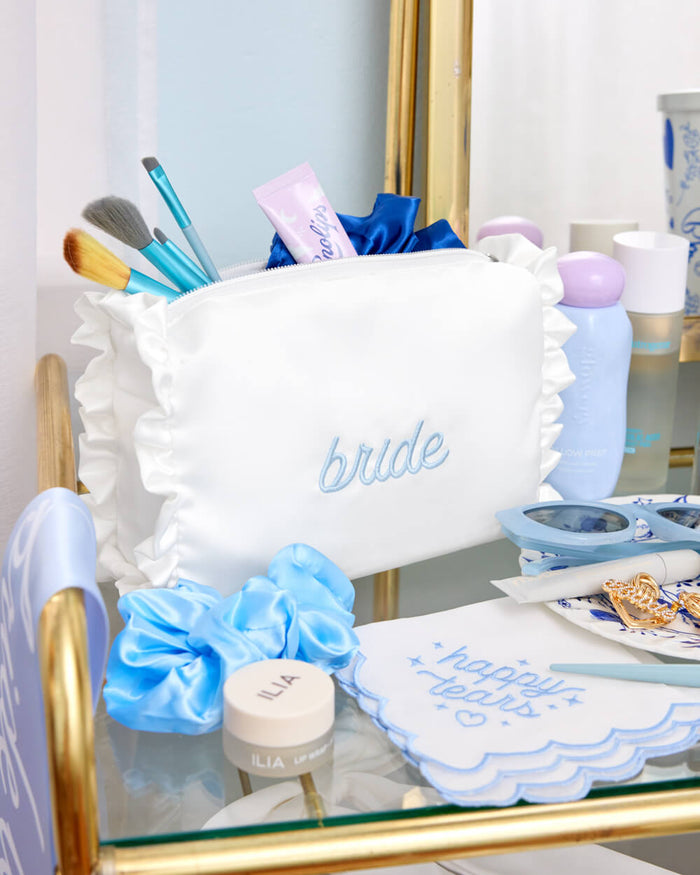 The Bride Beauty Bag - embroidered satin bag