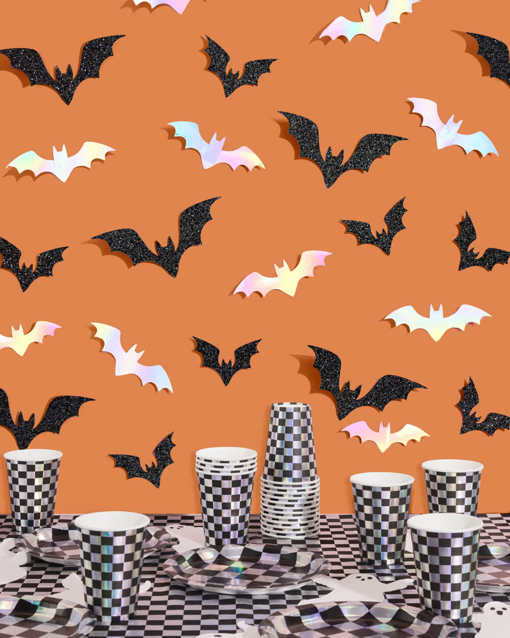 Halloween Wall Decor Bats - 50 silver and black bats