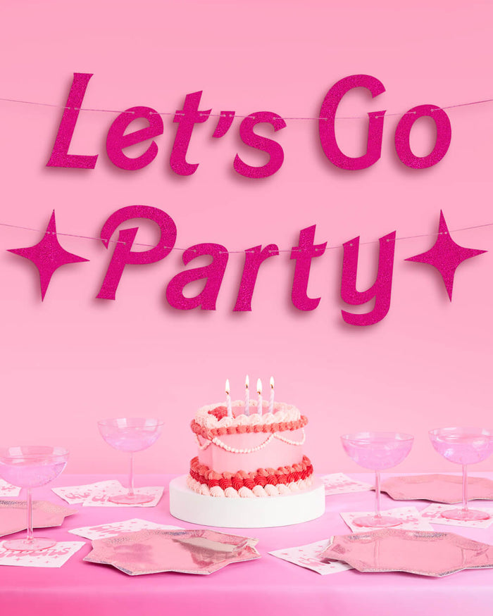 Let's Go Party Banner - hot pink glitter banner