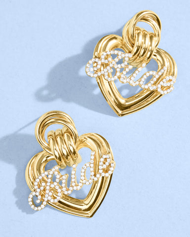 Heart of Gold Bride Earrings - gold + rhinestones