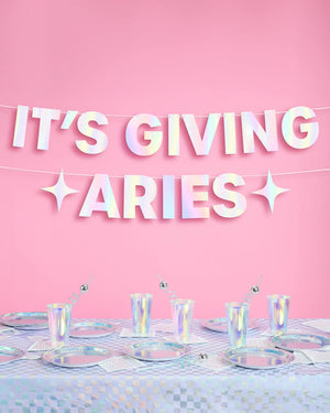 It's Giving Aries Banner - iridescent foil banner