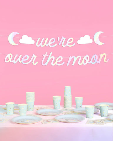 Over the Moon Banner - iridescent foil banner