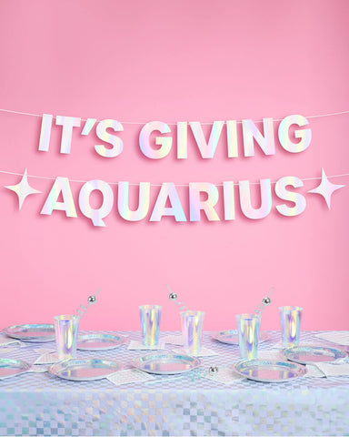 It's Giving Aquarius Banner - iridescent foil banner