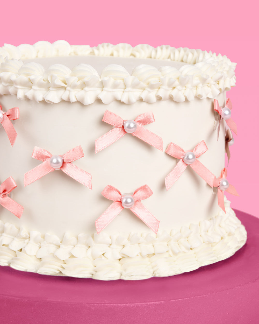 Pink Bow Cake Toppers - 12 pink + pearl cake toppers