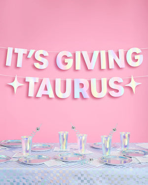 It's Giving Taurus Banner - iridescent foil banner