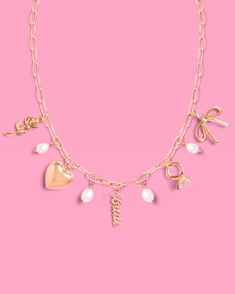 Bride Charm Necklace - gold, rhinestones + pearls