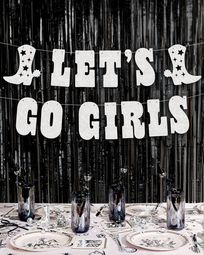 Let's Go Girls Banner - silver glitter banner