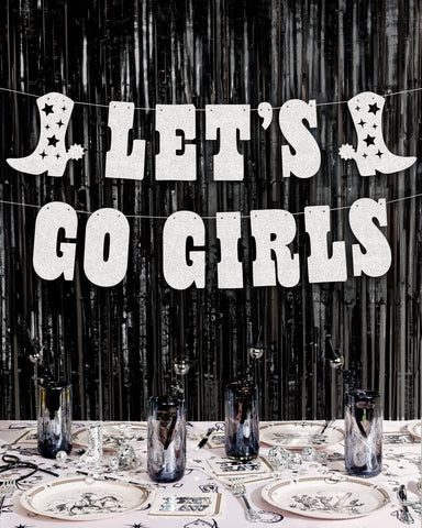 Let's Go Girls Banner - silver glitter banner