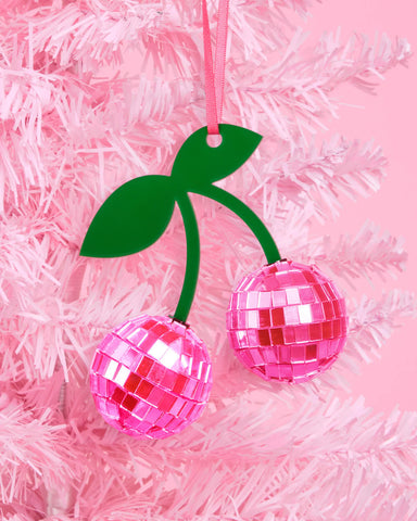 Disco Cherries Ornament - pink disco ornament