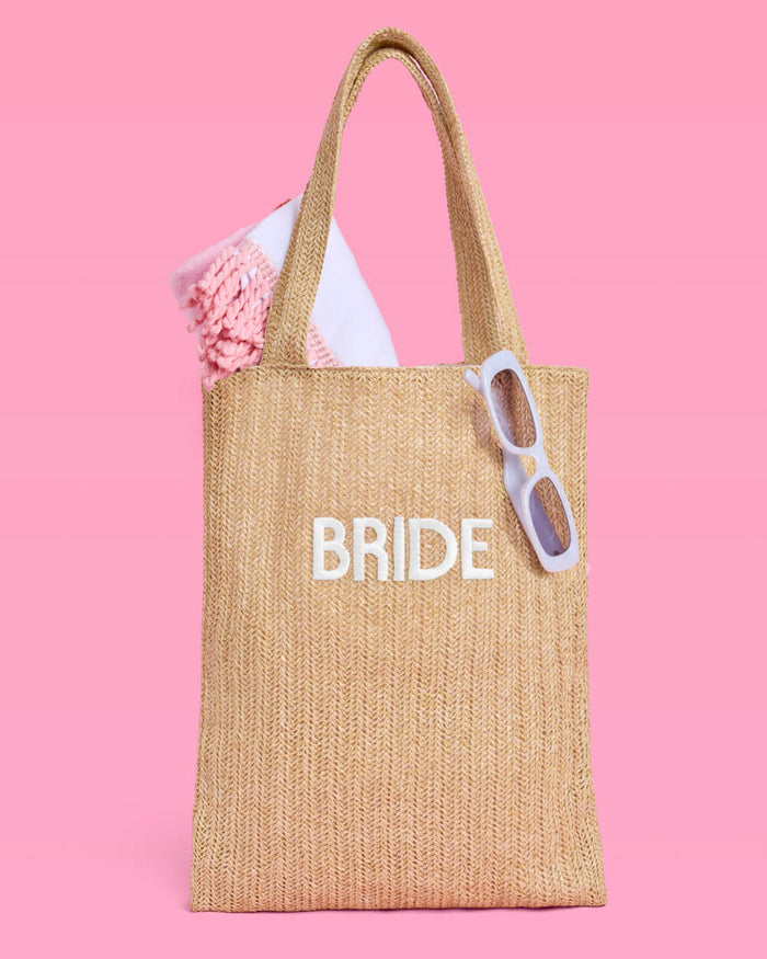 Bride Beach Tote - embroidered straw tote