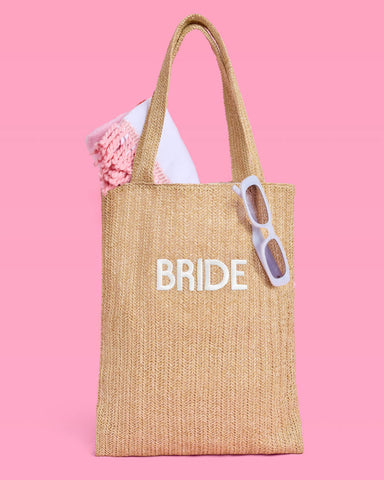 Bride Beach Tote - embroidered straw tote