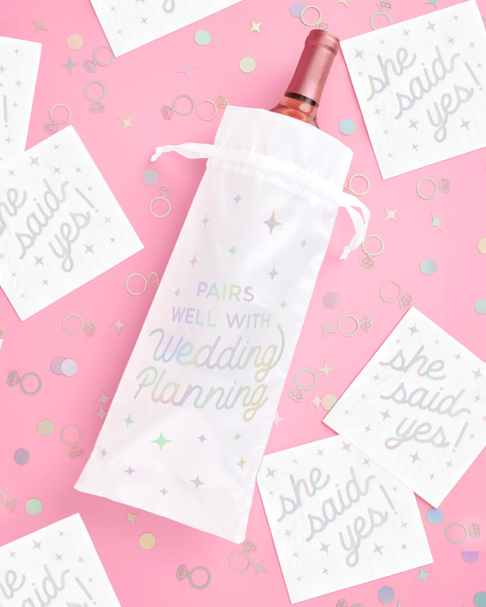 Just Engaged Wine Bag - white satin bottle bag