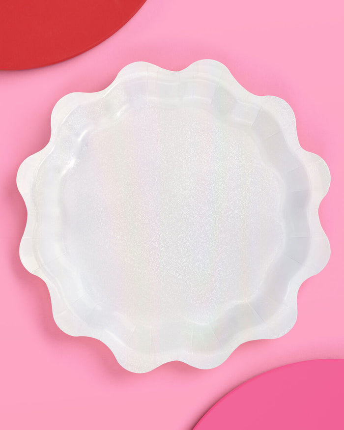 White Shimmer Plates - 25 paper plates