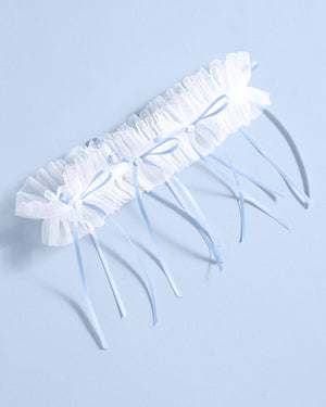 Something Blue Garter - white garter w. bows + pearls