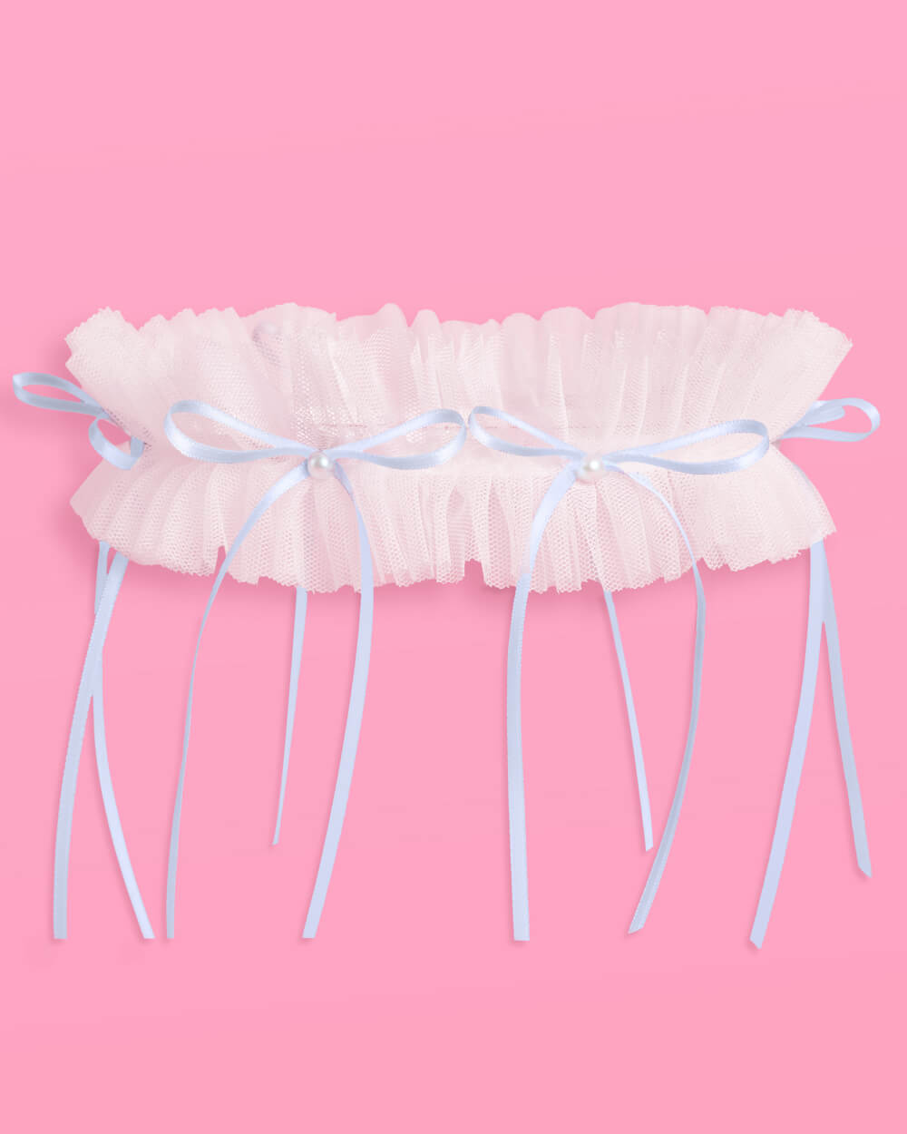 Something Blue Garter - white garter w. bows + pearls