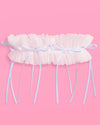 Something Blue Garter - white garter w. bows + pearls