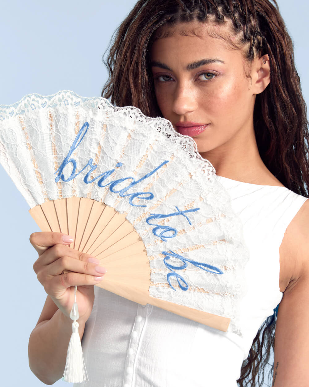 Bride to Be Fan - lace embroidered folding fan