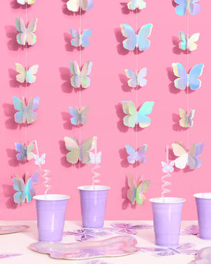 Butterfly Garland - 3D iridescent foil backdrop