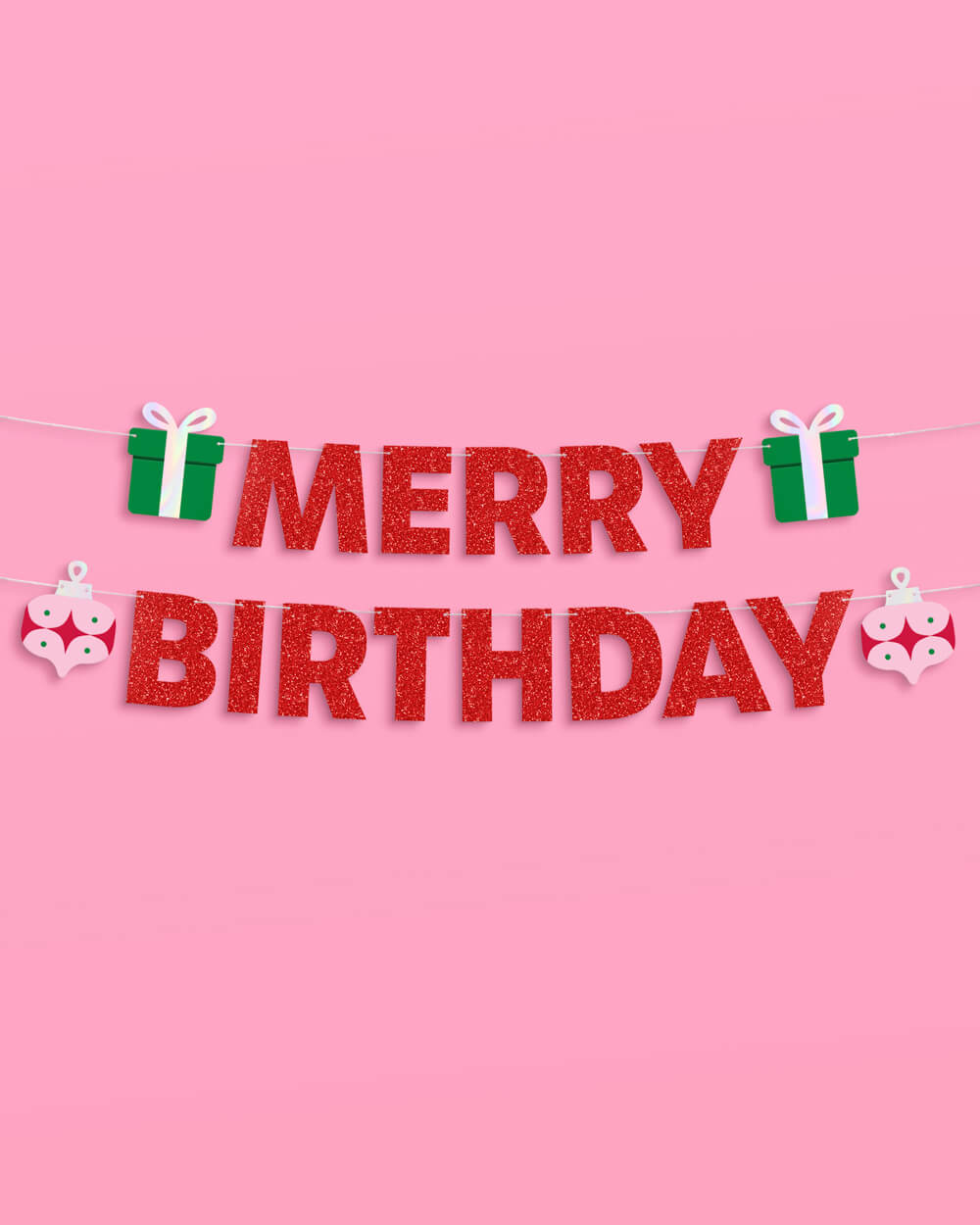 Merry Bday Banner - red glitter banner