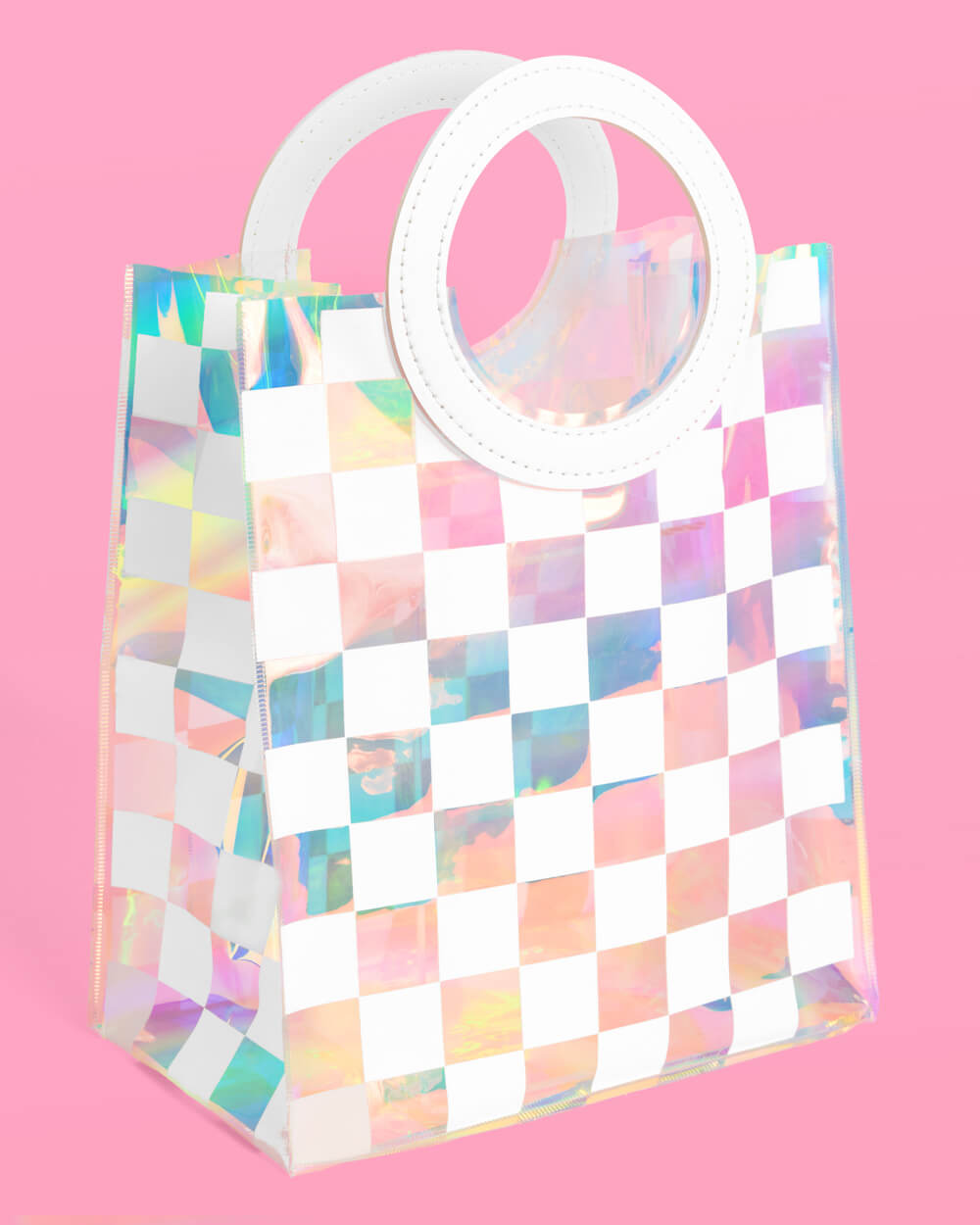 Checked Out Bags - 6 white + clear iridescent bags