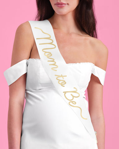 Mom to Be Sash - white satin sash