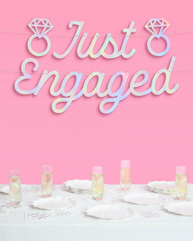 Just Engaged Banner - iridescent foil banner