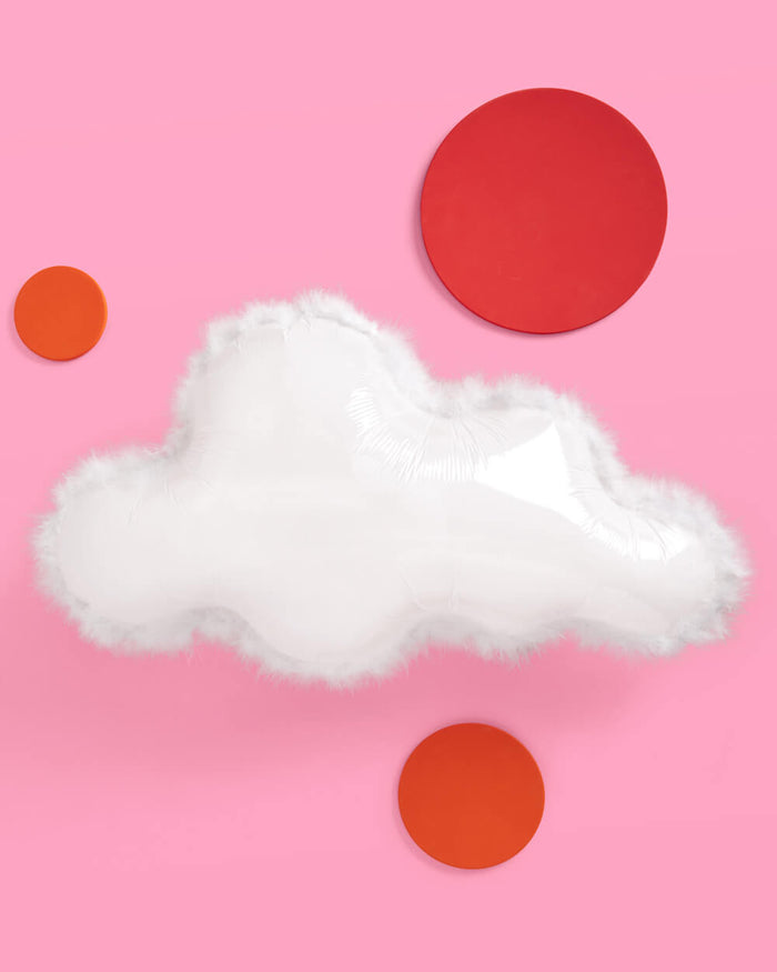 White Cotton Clouds with Pink Heart Balloon on Pastel Blue